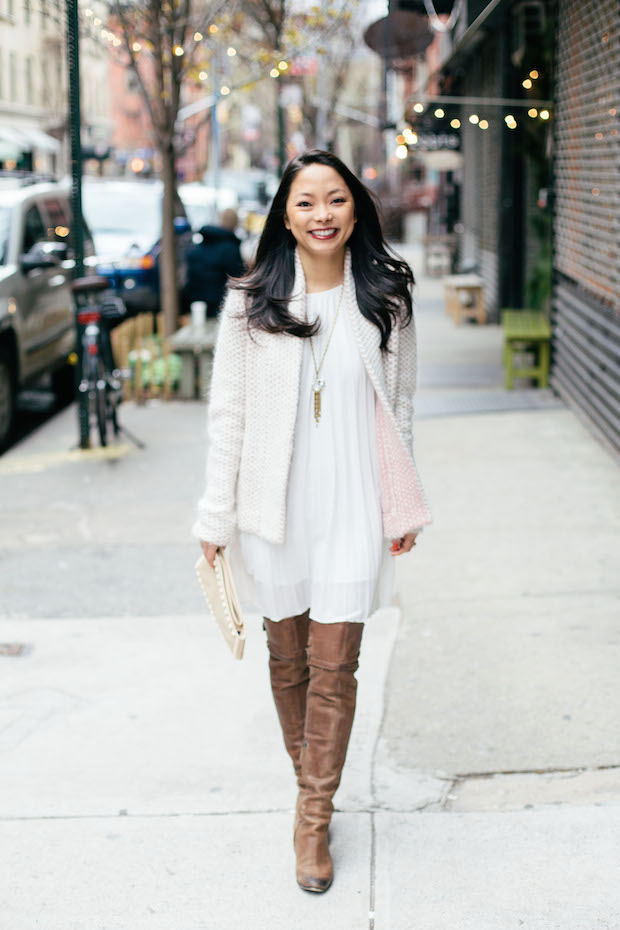 white dress winter outfit